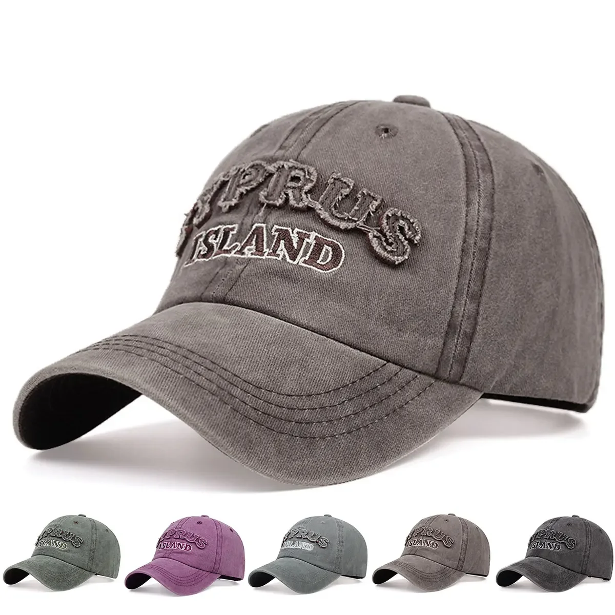 Unisex ISLAND Letter Patch Washed Baseball Caps Adjustable Casual Hats Spring and Autumn Outdoor Sunscreen Hat