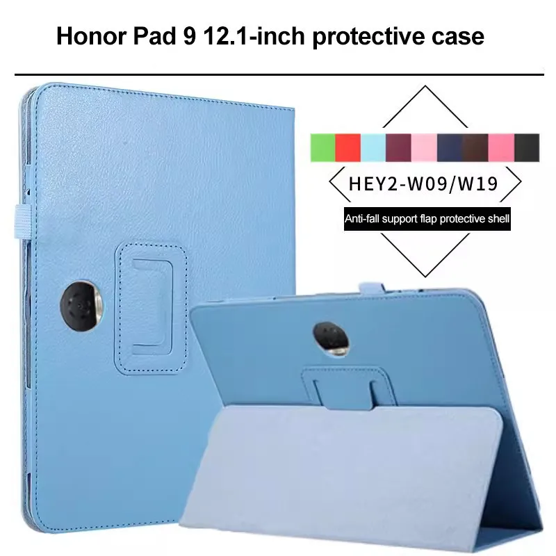 Lychee Pattern Bracket Two-fold Leather Case For Honor Pad 9 12.1 2023 Pad 8 12inch X8 X8Lite Tablet Anti-drop Protective Cover