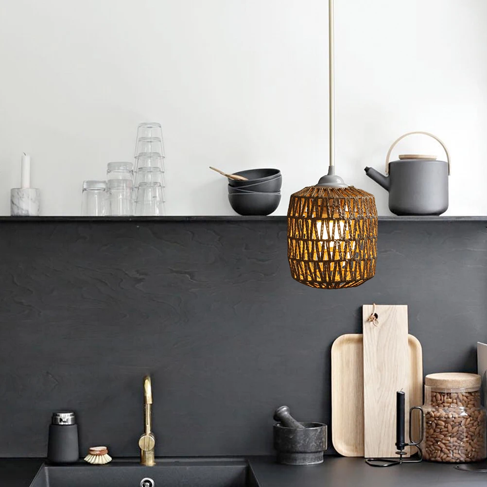 

2Pcs Simulated Rattan Pendant Lampshade Woven Rope Hanging Light Cover for Dining Room Bedroom Cafe Bar Club Decor High