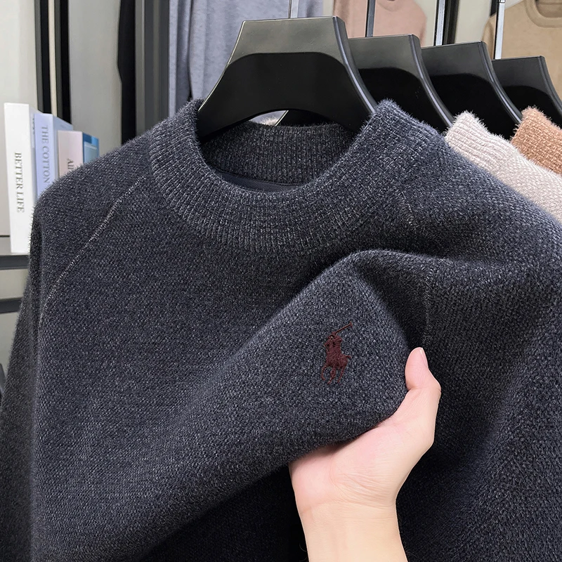 

One Piece Flannel Semi High Neck Sweater for Men, Thickened and Flannel Warm Top, Winter Inner Layer Knit Base Sweater