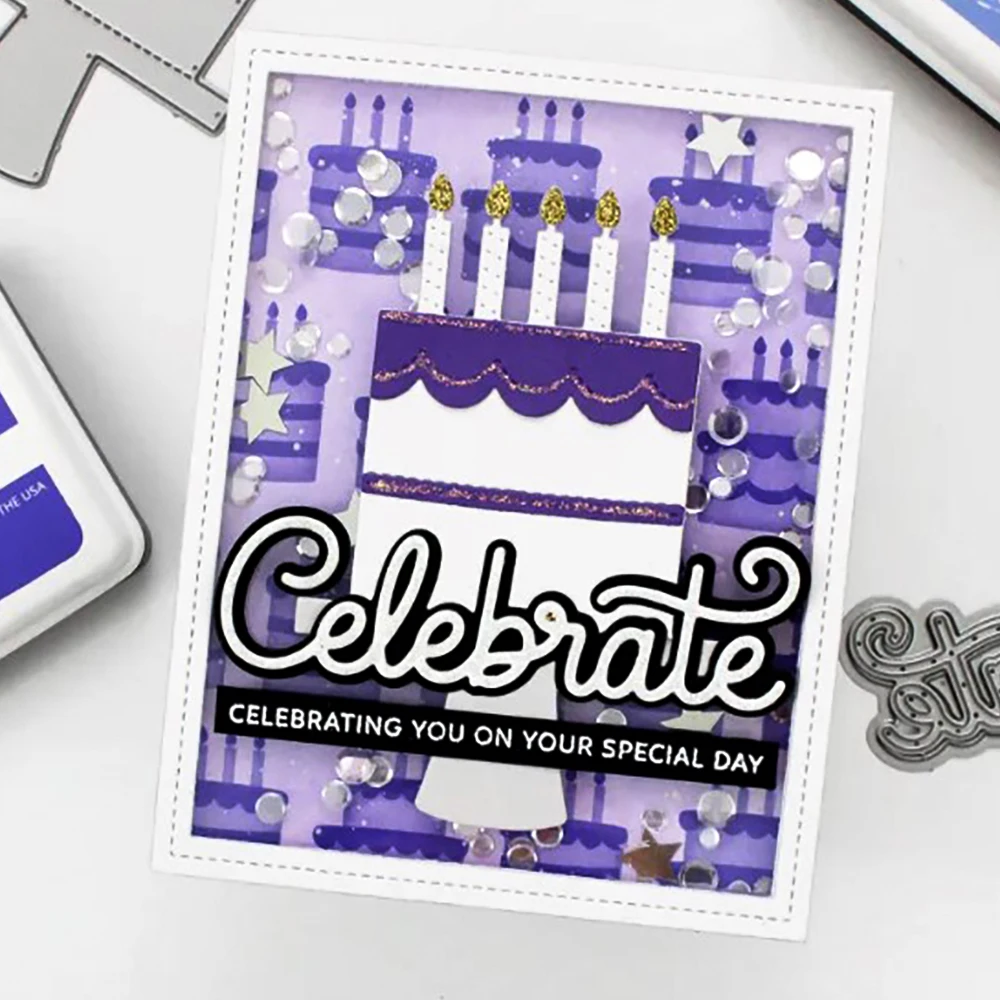 Metal Cutting Dies Birthday Cake Candle Mug Celebrate Gifts Box Balloon Ornament Die Cut Exquisite English Words Font Dies 2023