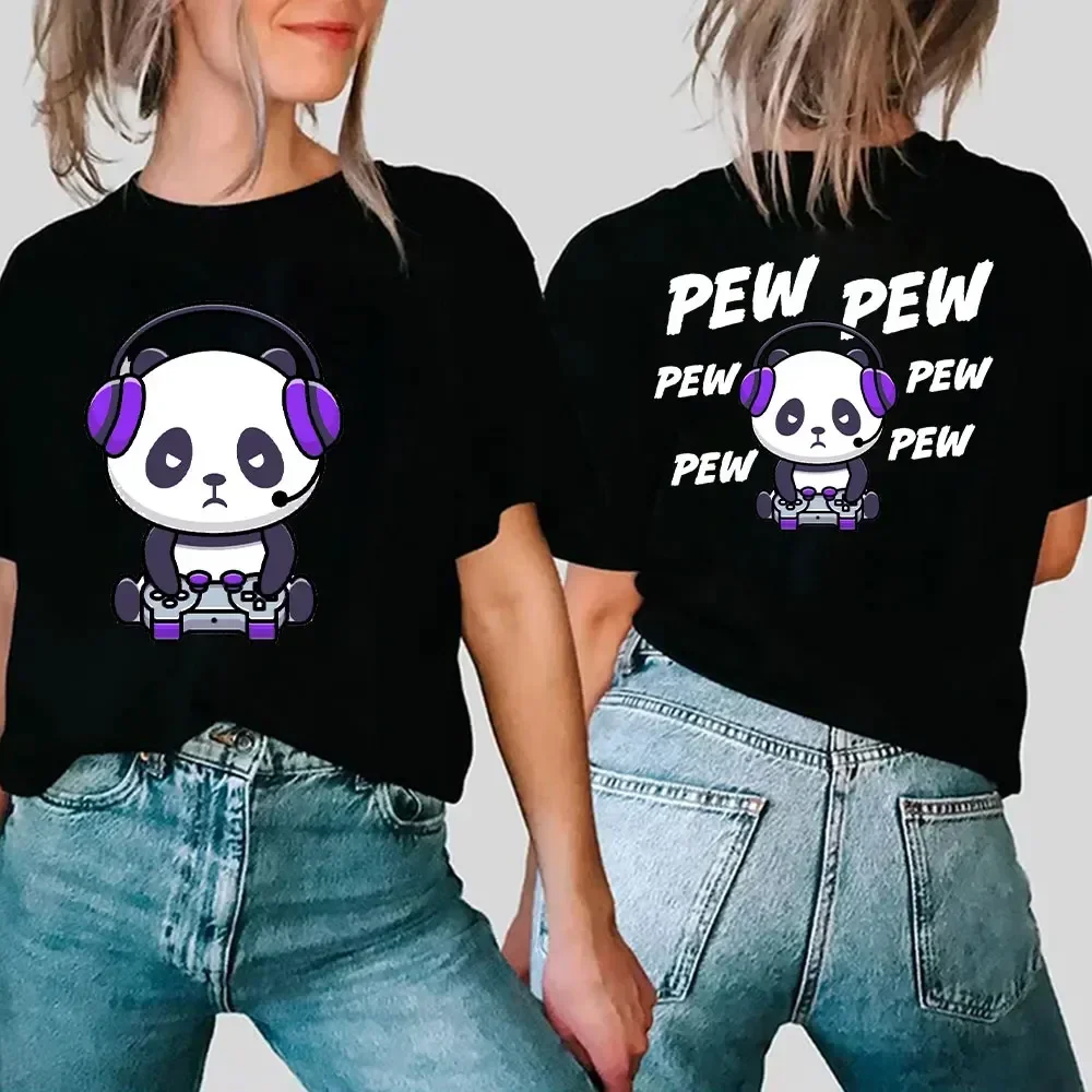 Camiseta creativa para mujer, Tops con estampado de doble cara, camiseta informal Y2k, camiseta roja de Anime de videojuegos, camiseta de gran tamaño