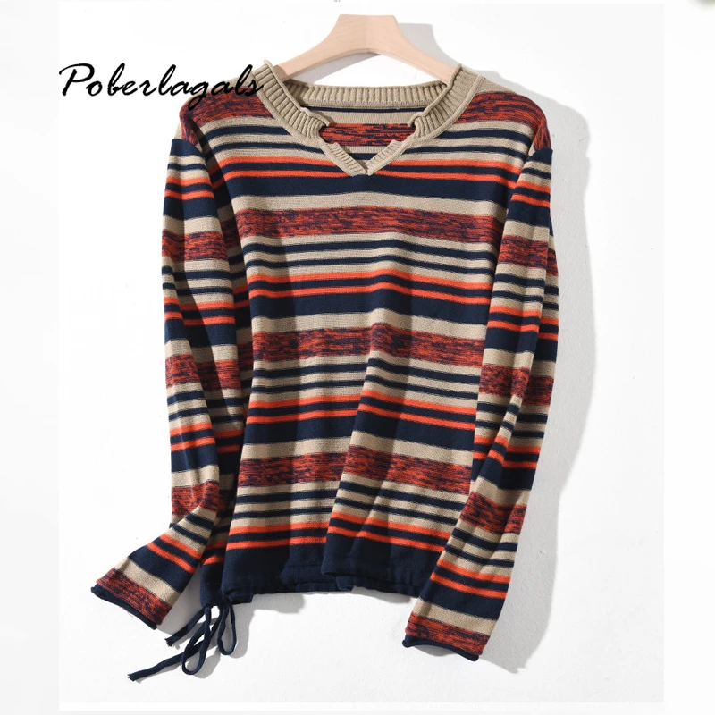 Pull femme Loose stripe Sweaters Women pullovers Autumn Winter 2021 Korean Pullover casual knitted ladies sweater womens jumper