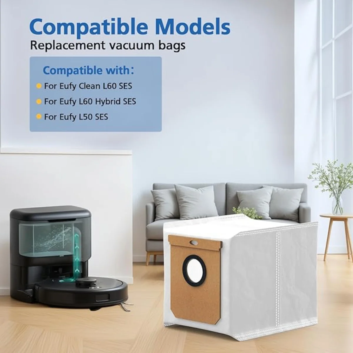 أكياس غبار كبيرة سعة 2.5 لتر مناسبة للمكنسة الكهربائية الروبوتية Eufy L50 SES L60 SES مع محطة فارغة ذاتية، أكياس لهاير H9+، منظف منزلي كونجا