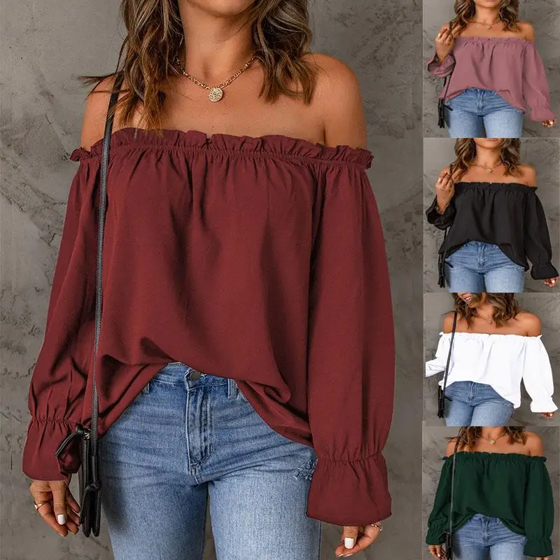 

Лето 2023, женская блузка на одно плечо, женские топы, свободный крой, фонарь Sve Embellied Bordered Bal Commute Sle