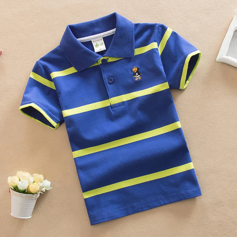 Jargazol T Shirt Kids Clothes Turn-down Collar Baby Boy Summer Top Tshirt Color Stripes Vetement Enfant Fille Camisetas Fnaf