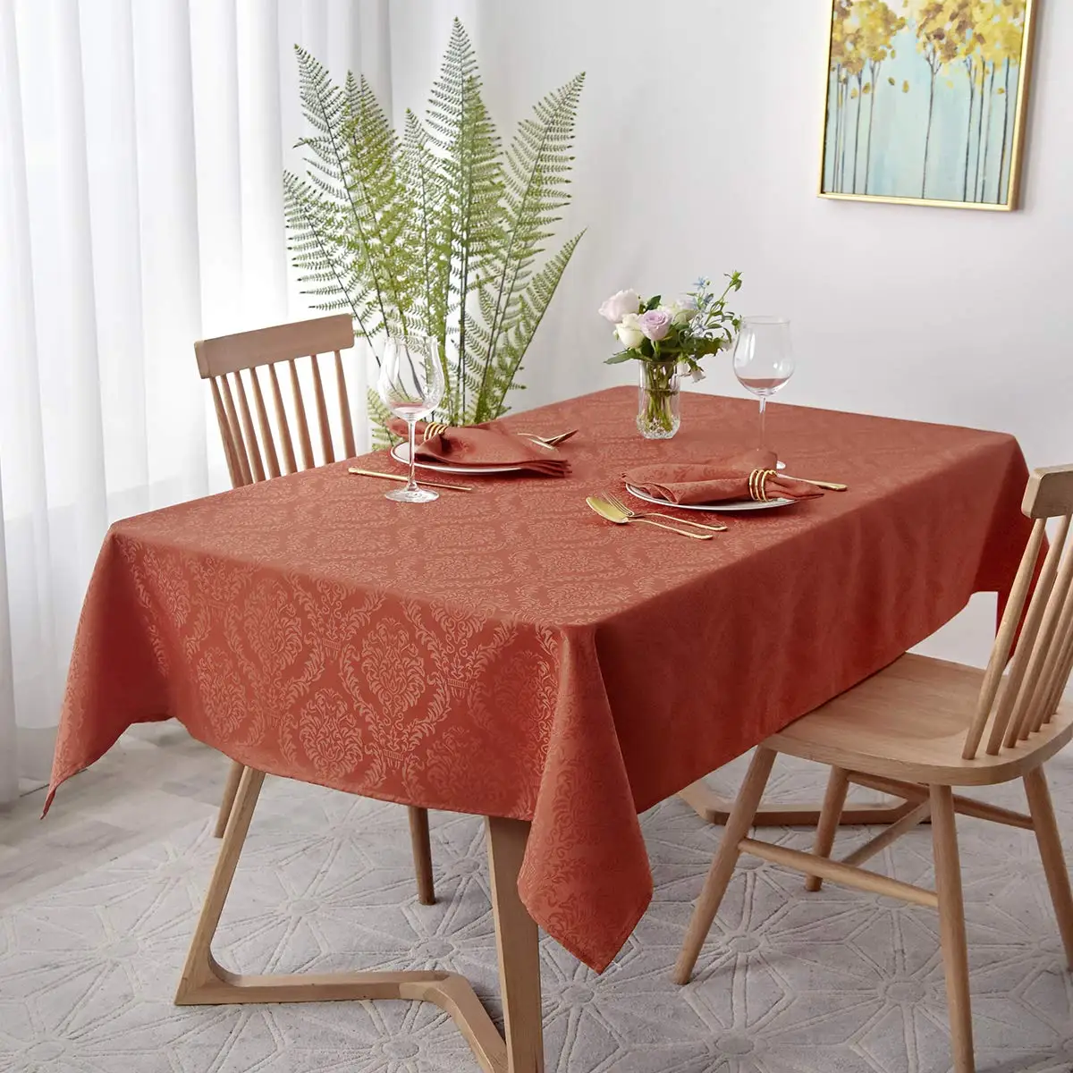 

Jacquard Table Cloth Damask Design Water Proof Wrinkle Free Heavy Weight Soft Tablecloth Decorative Fabric Table Cover