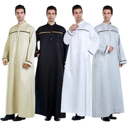 Ropa islámica musulmana para hombres, Kimono con botón impreso de Jubba Thobe, ropa Abaya para musulmanes saudíes, ropa árabe islámica de Dubái