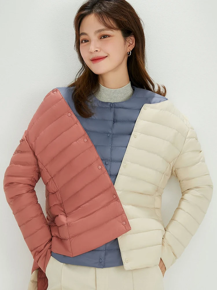 

Fitaylor Autumn Winter 90% Ultra Light White Duck Down Women Thin Coat Long Sleeve Down Jacket V Collar Or O Collar Coat