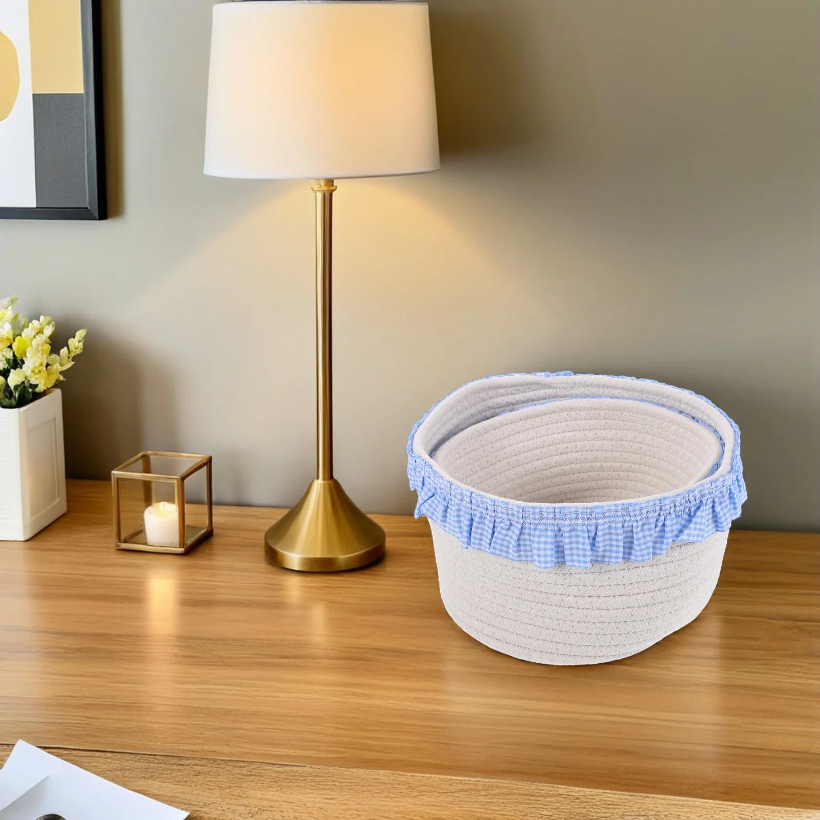 

2Pcs Handwoven Cotton Rope Basket Soft Multi-Purpose Organizer for Living Room Bedroom Bathroom Sundries Storage