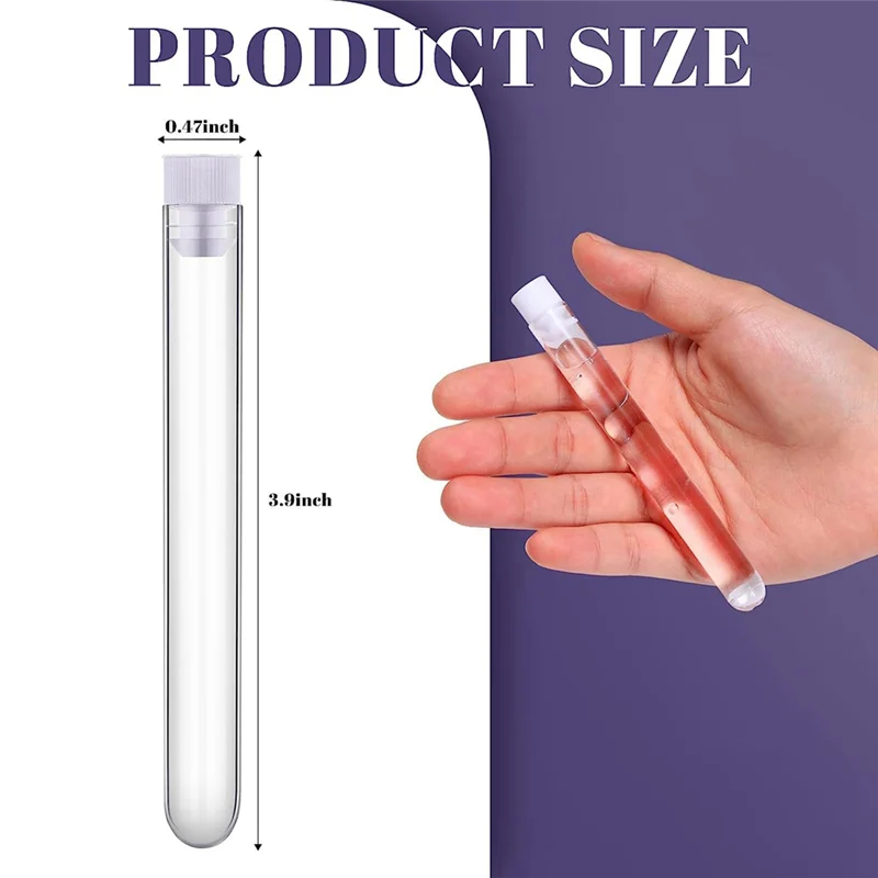 T88C 300 حزمة أنابيب اختبار البلاستيك الشفاف 12x100 مللي أنابيب بلاستيكية 12 مللي مع قبعات أنابيب الحلوى أنابيب مختبر الاختبار