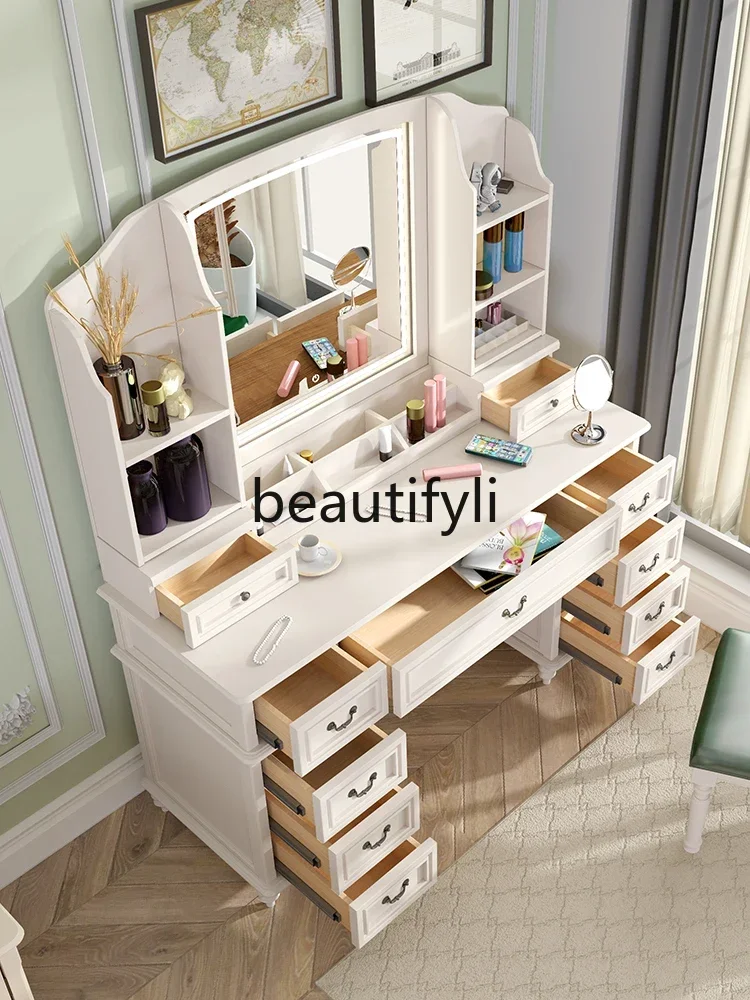 

All solid wood custom American light luxury led with lamp storage rack dresser large