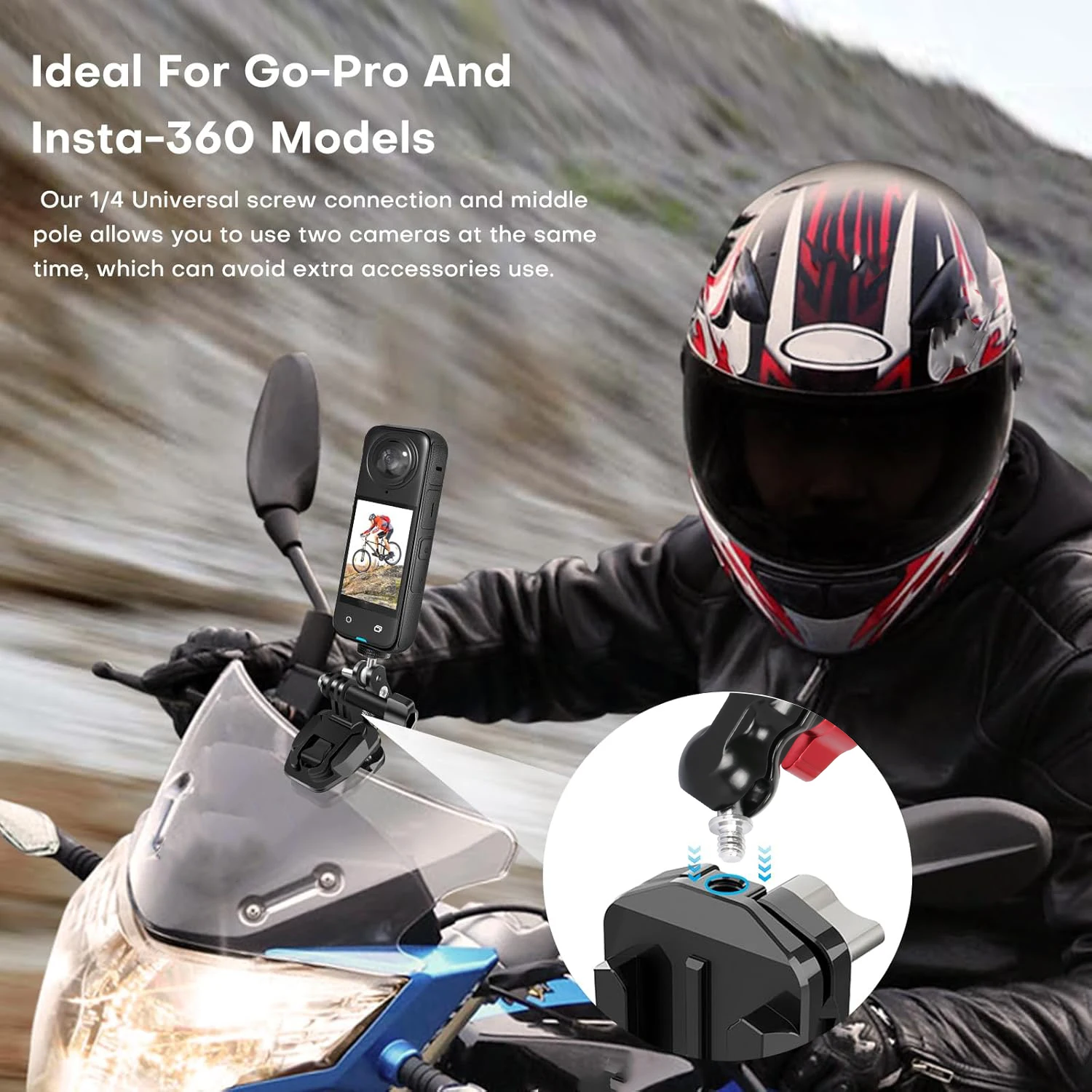 Akcesoria do mocowania szyb samochodowych do motocykli Gopro Hero 13 12 11 10 9 8 7 DJI Action 5 4 3 do insta360 X4 X3 — zdjęcie 6