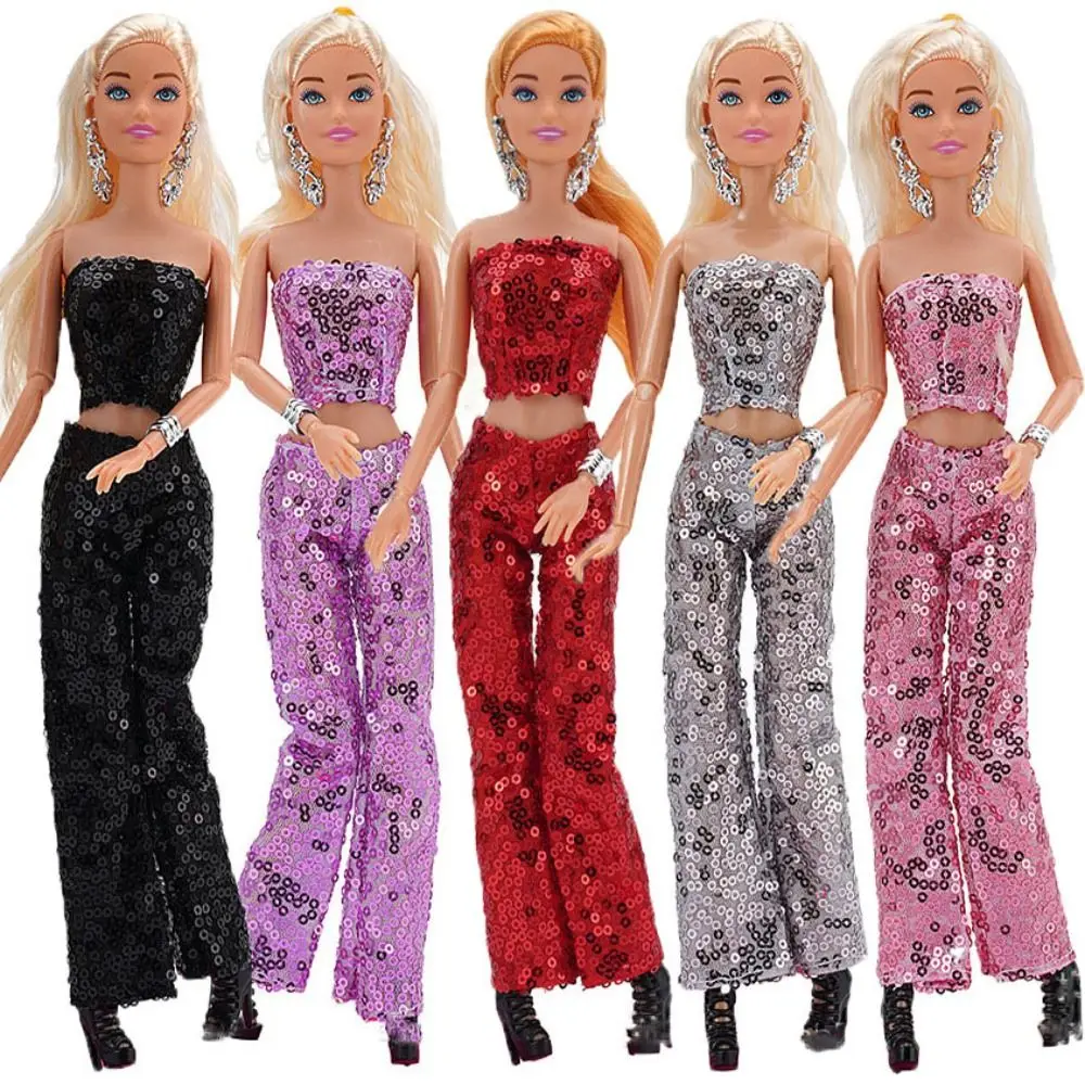 1 SET High Quality 8 Colors New Clothes Party Wear Sequin Tube Pants Top Pants Shoes 30cm Doll/1/6 BJD Doll