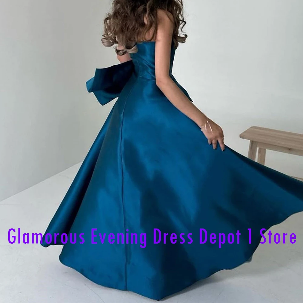 Customized Elegant Bow Satin Evening Dresses Temperament A-Line Floor Length Strapless Sleeveless Custom Size Vestidos De Fiesta