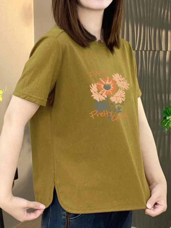 

New Premium Mommy Summer T-Shirt Women's Loose Slimming Fashionable Top Printed Short Sleeve Casual round Neck Polyester Fiber