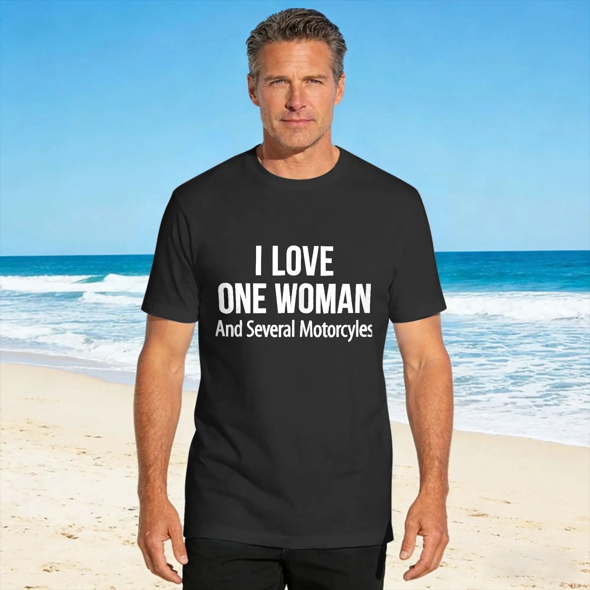 Streetwear T-Shirt Summer I Love One Woman and Several Motorcycles Leisure T-Shirts  100% Cotton Tshirt Short Sleeve Tops