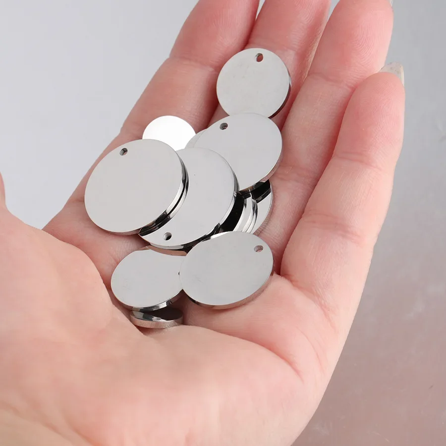 20 pieces/batch mirror polished stainless steel pendant, circular stamping blanket pendant, DIY jewelry necklace 15mm 20mm 25mm