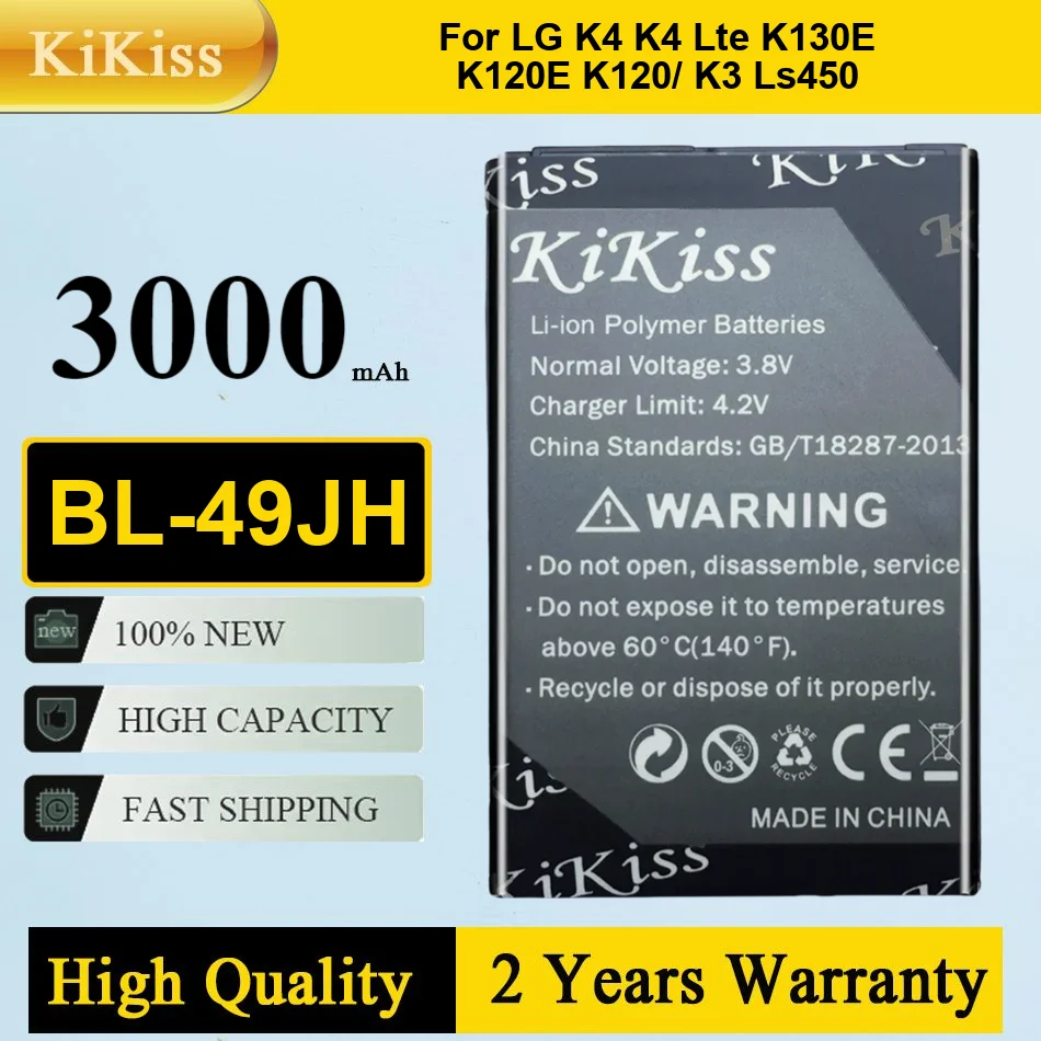 

Аккумулятор Kikiss 3000 мАч BL-49JH для LG K4 LTE K130E K120E K120/K3 LS450 BL 49JH