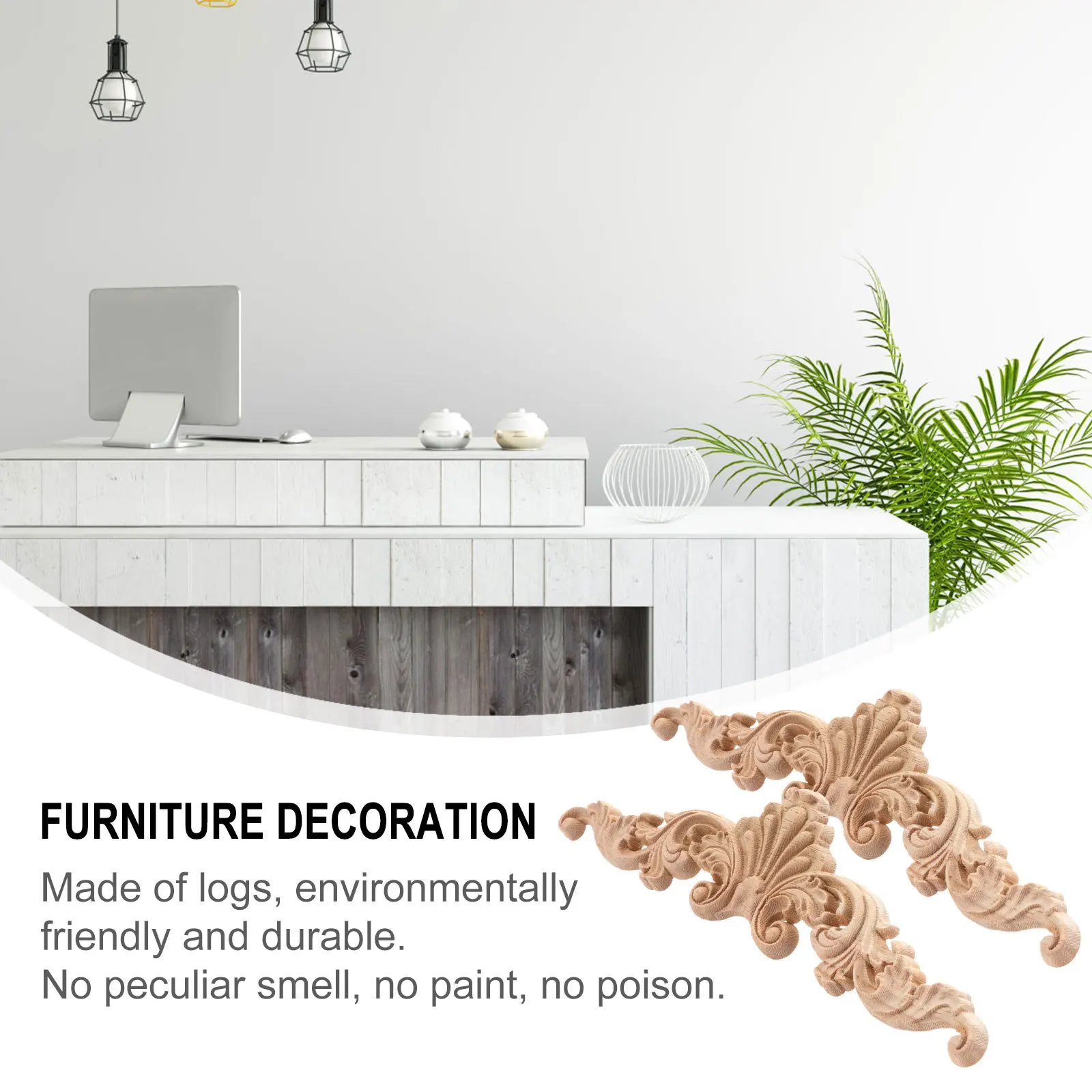 

6pcs Wooden Applique Furniture Decoration Solid Wood Carved Onlay For Door Cabinet Unpainted Wood Trim Accessories