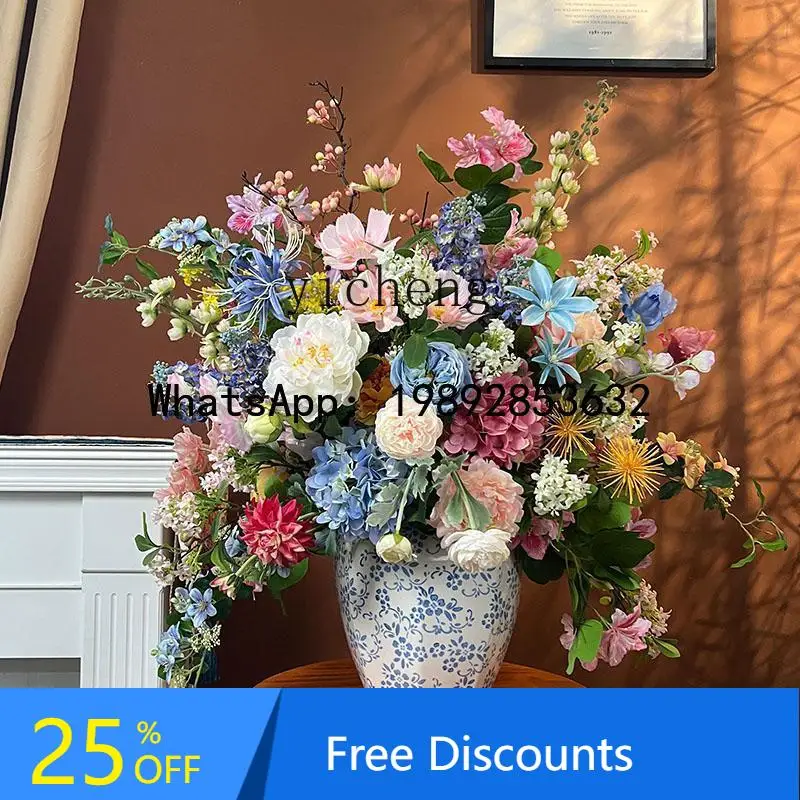medieval style large floral front desk lobby decoration new Chinese simulation flower