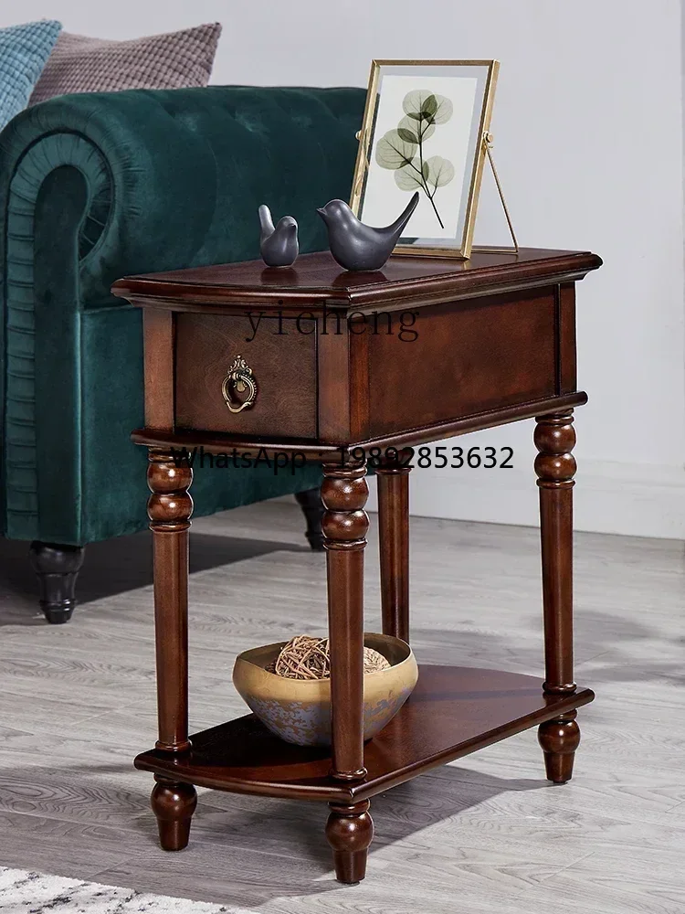 U6 solid wood sofa side table bedside side side cabinet ultra-narrow retro small coffee table bedside table