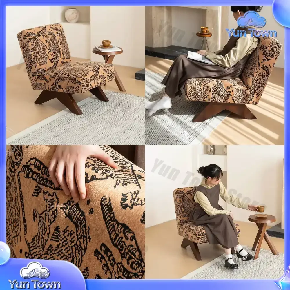 Chandigarh Style Single Armchair for Living Room Bedroom with Backrest Tiger Stripe Pattern Mid Century Modern Lounge Chair