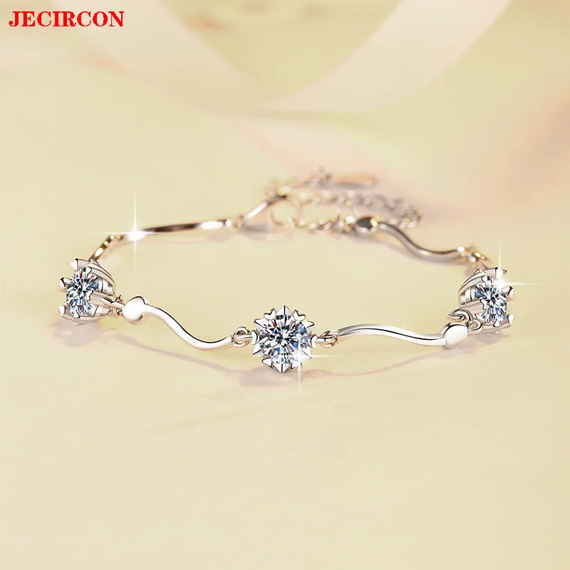 

JECIRCON 3 шт. 0,5 карата браслет из муассанита для женщин S925 стерлингового серебра снежинка дизайн застежка-лобстер простые модные украшения