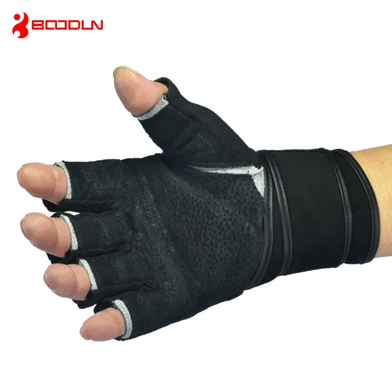 BOODUN Anti-skid Half Finger Gym Gloves Body Building Training Wrist Gloves Men Women Dumbbell Fitness Pigskin Weightlifting