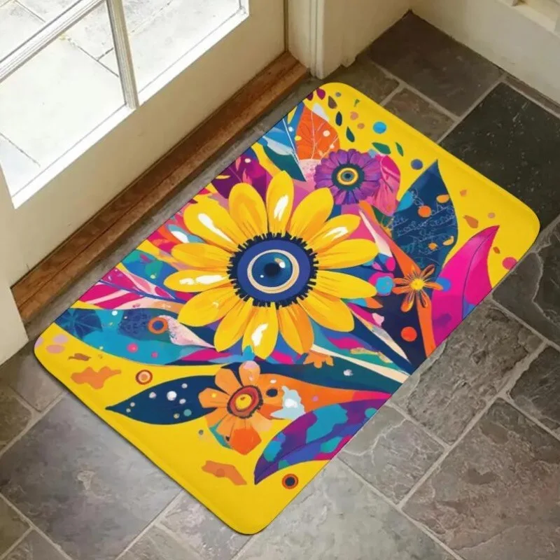 

1PC Vibrant floral-themed Kitchen Rug Non-Slip Door Mat Pop design Bathroom Rug Bath Mat Carpet for Home Sink Laundry Decoreeree