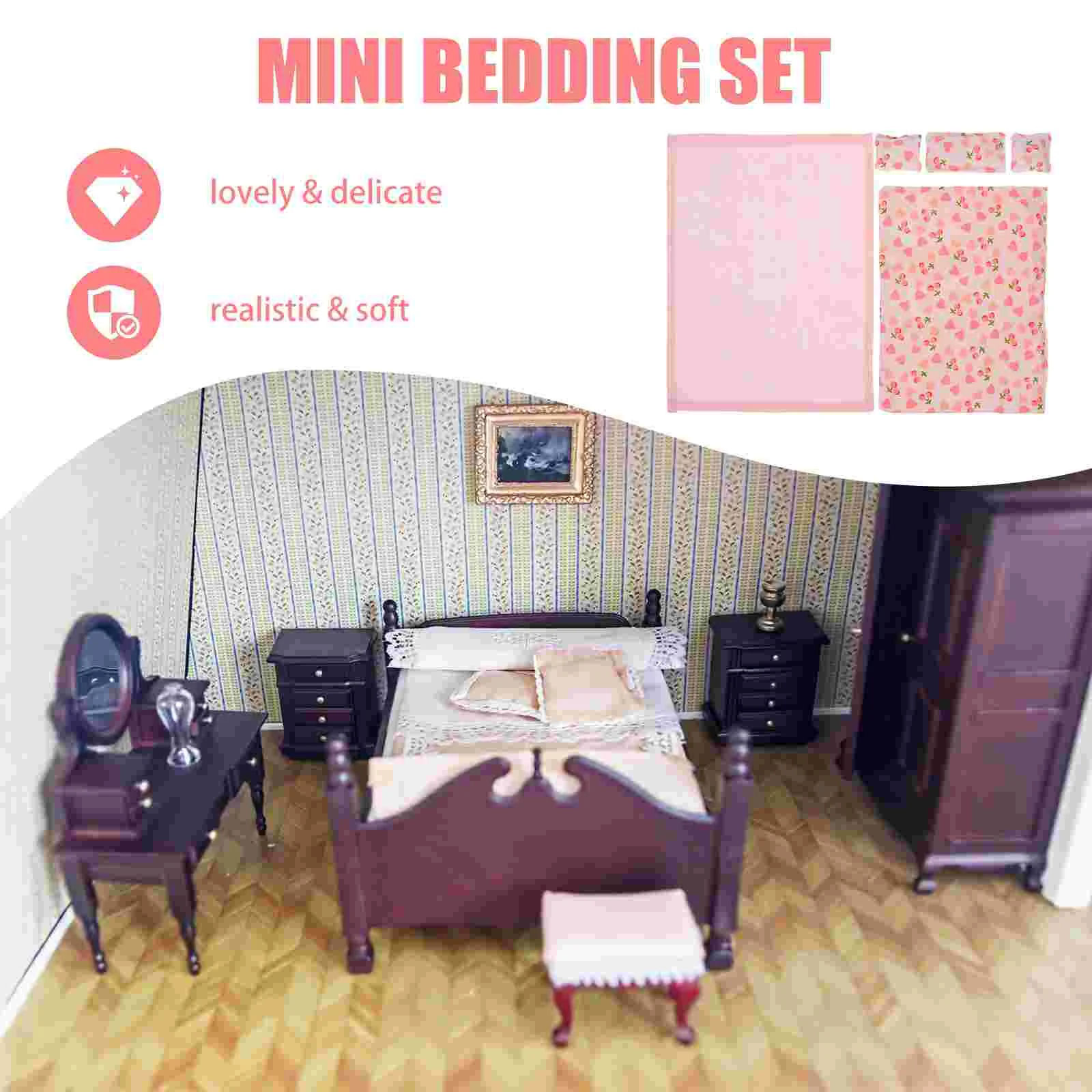 Edredón, sábanas para casa, Mini Kit de cama, decoración de dormitorio, almohadas en miniatura, suministros de accesorios rosas