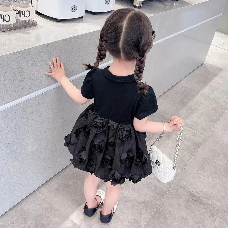 Verão bebê meninas vestido tridimensional floral vestido de princesa crianças roupas diárias praia férias crianças roupas 2-8 anos