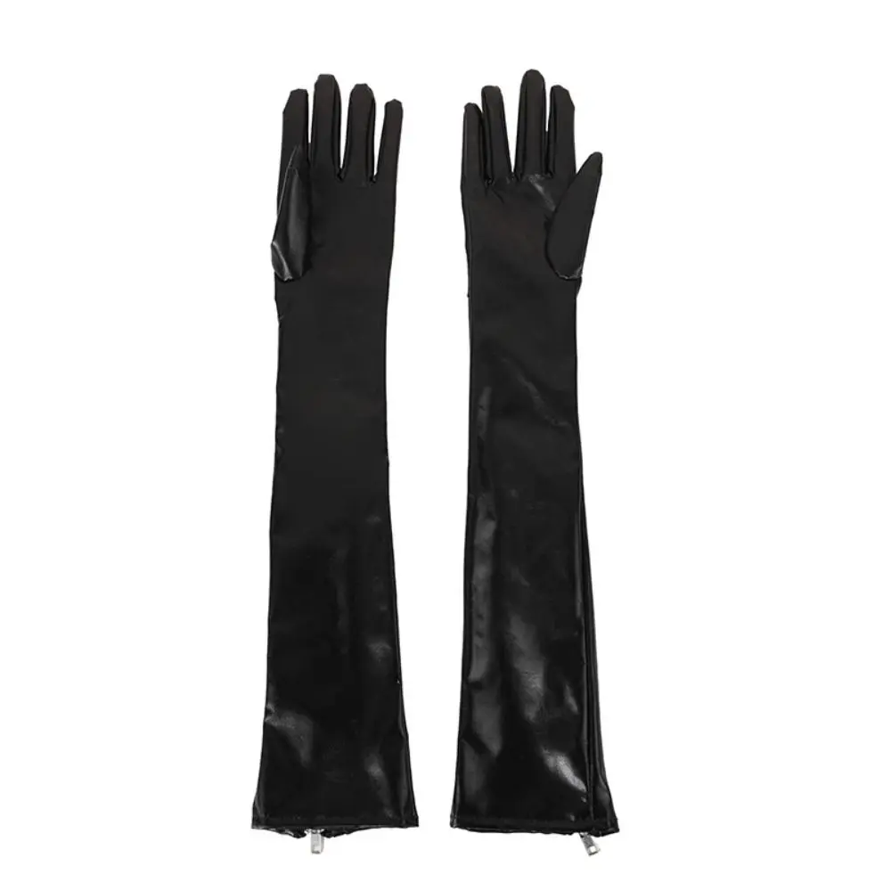 

Fashion Elastic Zipper Long Gloves Cloth Shiny Patent Leather Black Gloves Sun Protection Gothic Women Gloves Halloween Cosplay