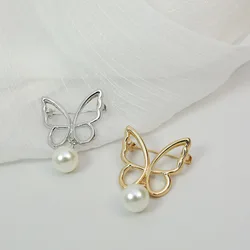 1PC Simple Glossy Alloy Brooch For Women Suit Accessories Butterfly Limited Pearl Beads Pendant Elegant Party Brooch Gift