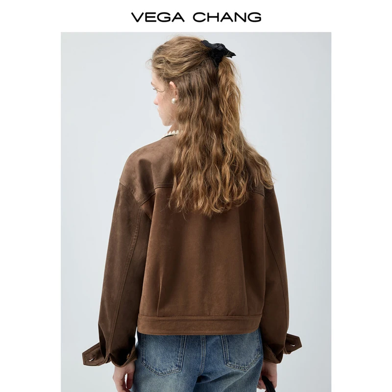 Vega Chang Spring and Autumn New Women's Patchwork Faux Suede Versatile Short Jacket
