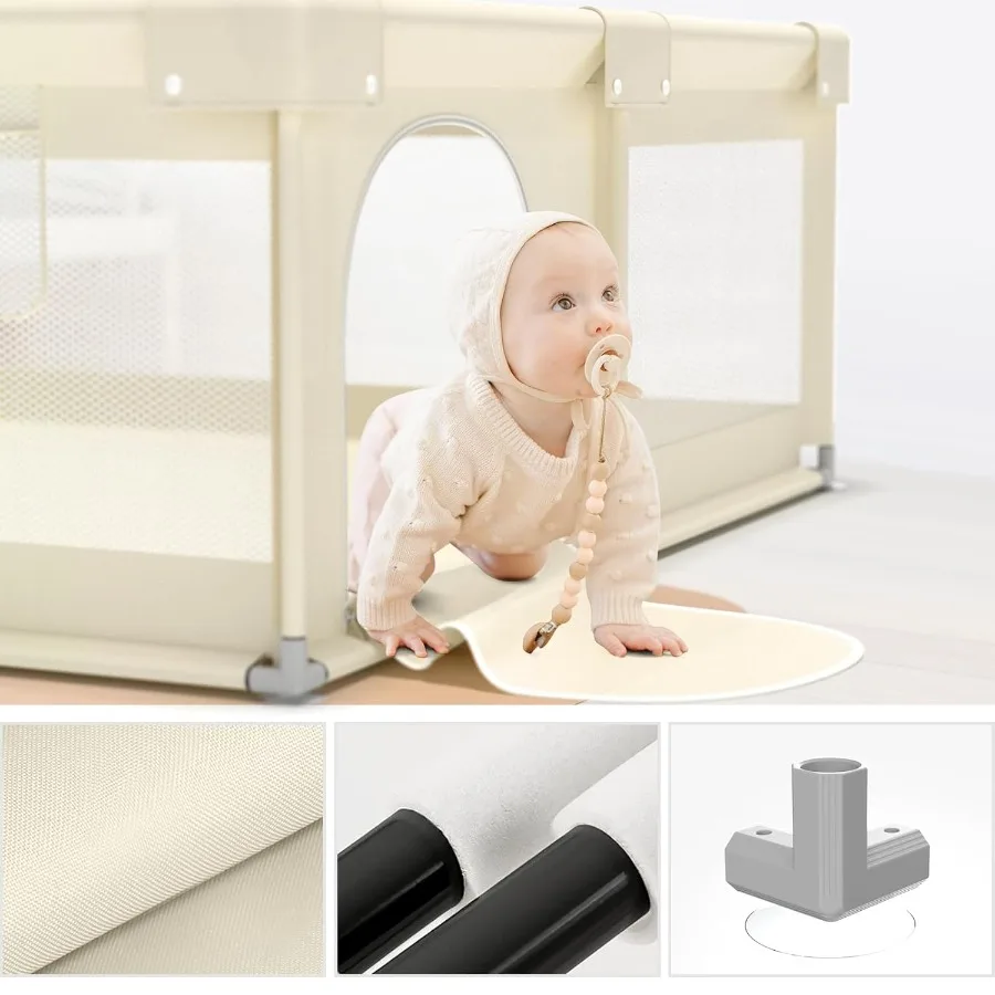 روضة أطفال بيج مقاس 59 × 59 بوصة، روضة أطفال للأطفال الصغار، قلم لعب للأطفال، ساحة لعب للرضع مع بوابة (بدون حصيرة) #3