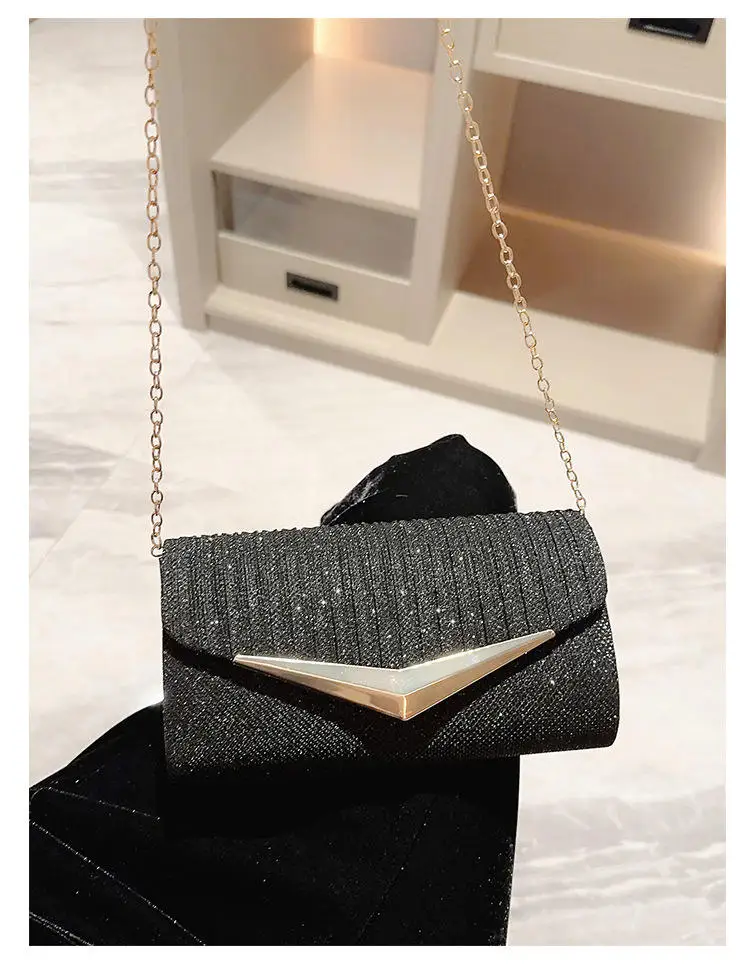

New fashionable evening bag, elegant pleated wedding banquet party dress clutch bag stylish single-shoulder crossbody chain bag