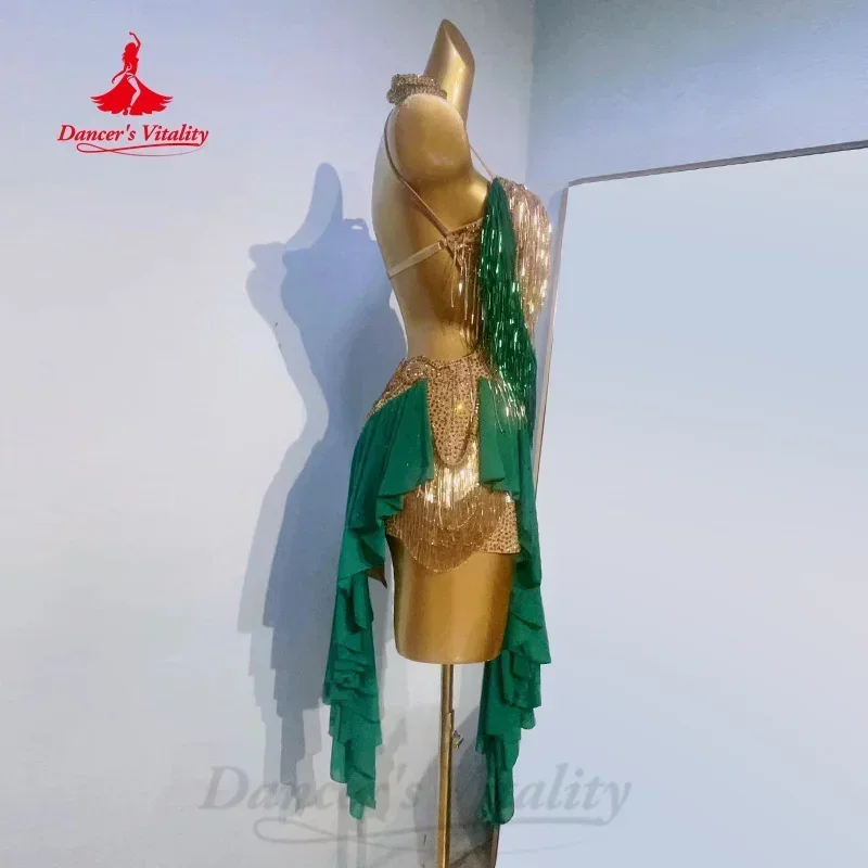 Vestido de franja sem costas personalizado para adultos e crianças, vestido de dança latina, roupa sexy, tango samba rumba