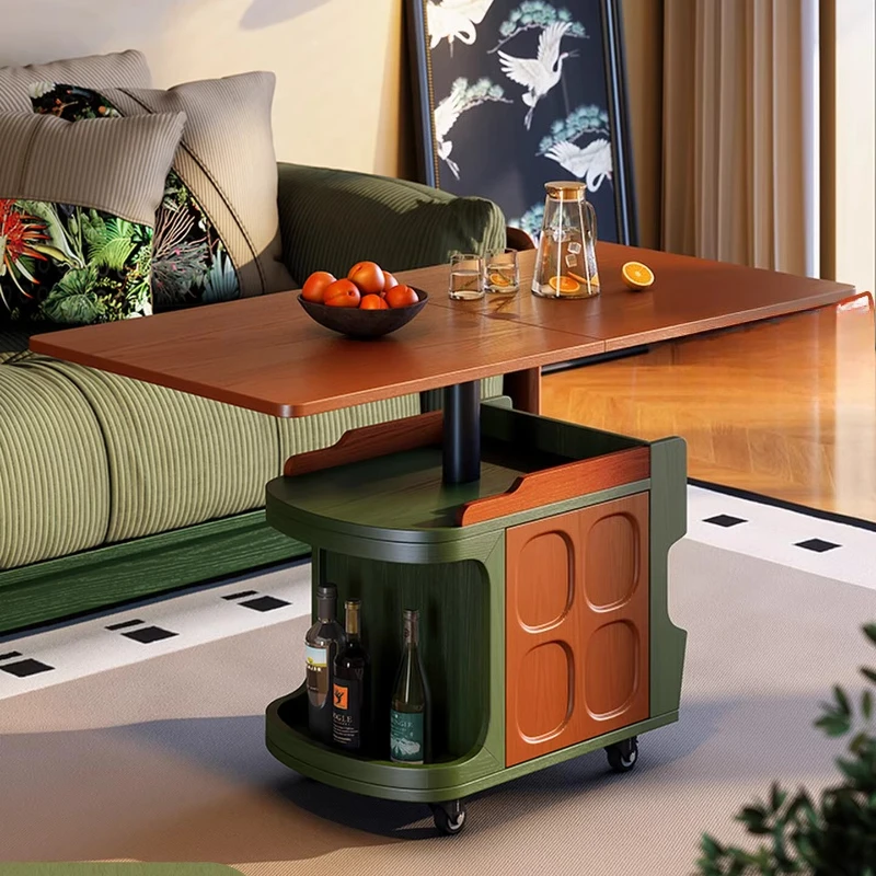 Sofa side cabinet side cabinet, French retro style mobile folding coffee table, movable lifting and rotating side table
