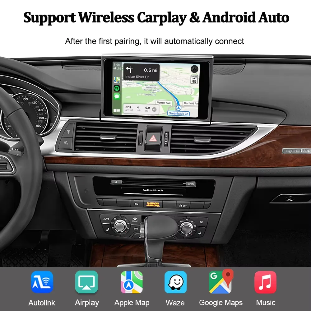 Wireless CarPlay Android Auto Interface Module For Audi A6 A7 HN+R RMC System 2012-2018 With Mirror Link Bluetooth Navigation Multimedia
