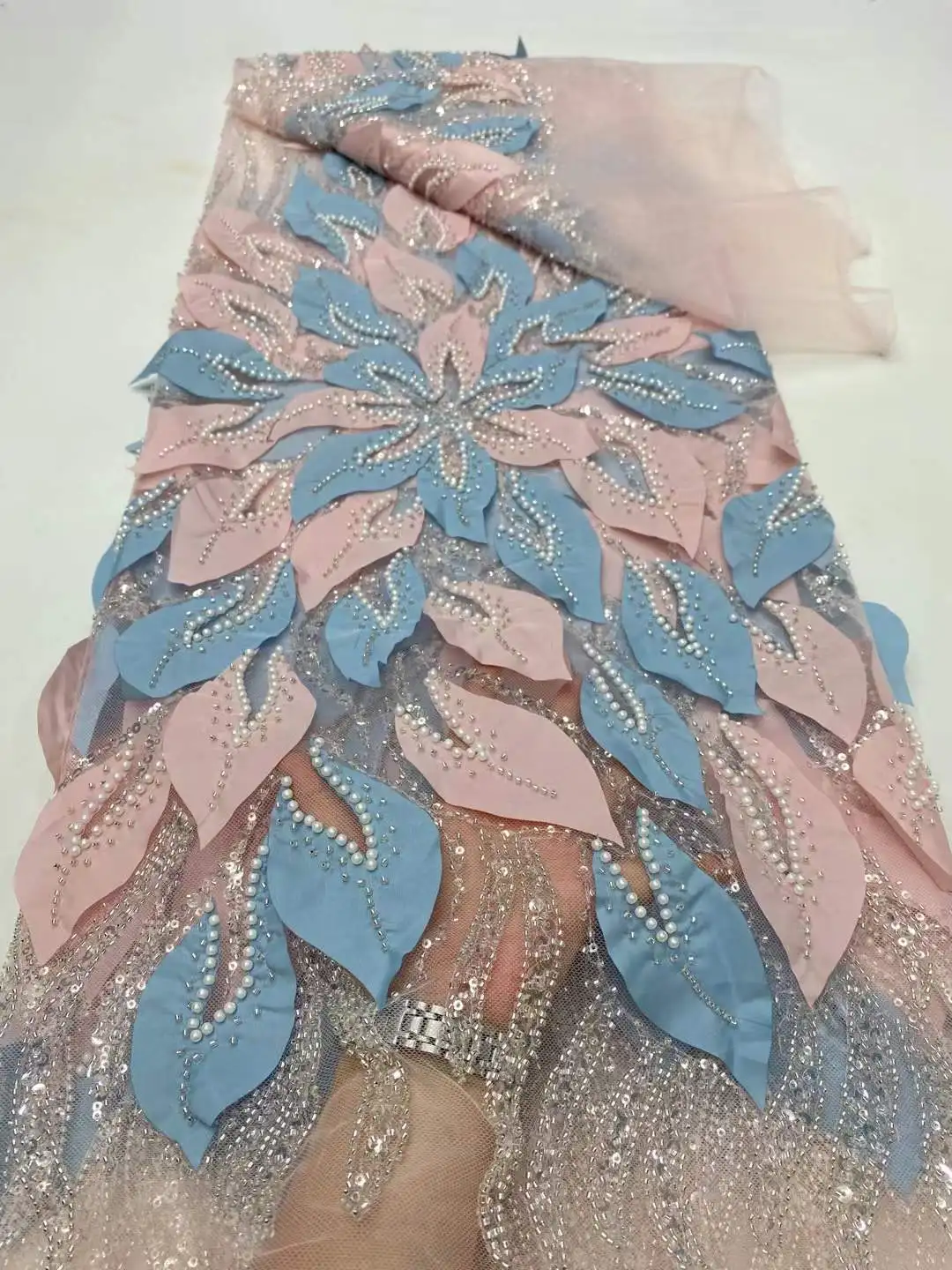 Африканская кружевная ткань, 2025 г., высокое качество, французская сетчатая вышивка, роскошное кружево с бисером, 5 ярдов для свадебной вечеринки