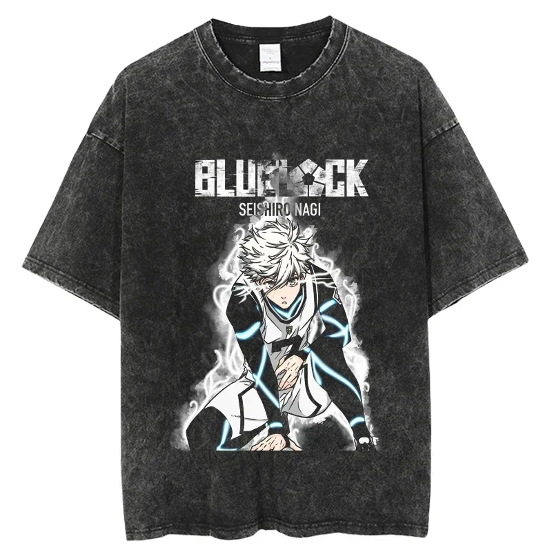 

Punk Blue Lock Hip Hop Streetwear Washed T Shirt Hotsale Harajuku Tshirt Summer Short Sleeve T-Shirt Cotton Casual Tops Tees