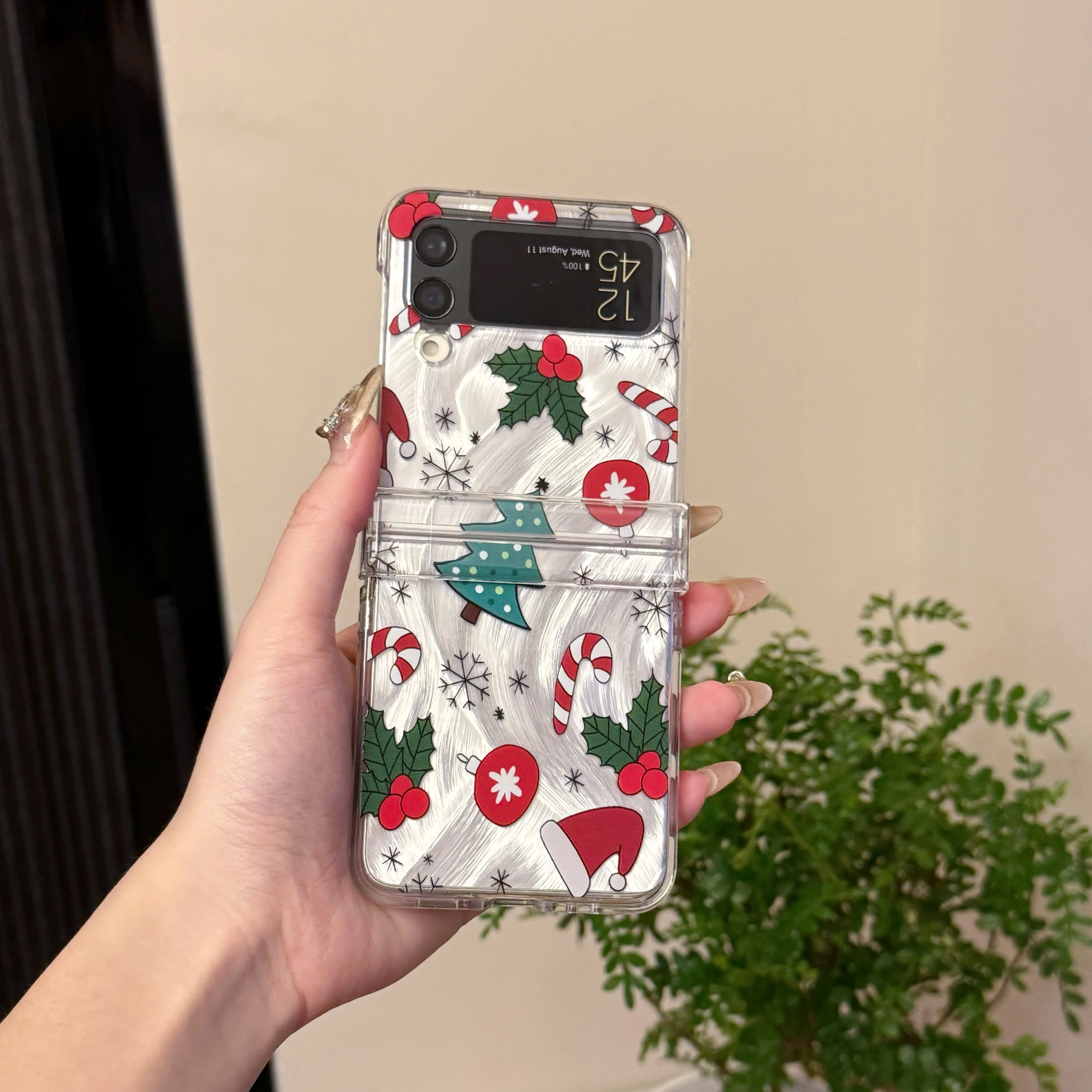 Cartoon Christmas Element Pattern Folding Phone Case for Galaxy Z Flip 3 4 5 6 Cute Phone Accessories Christmas Gift