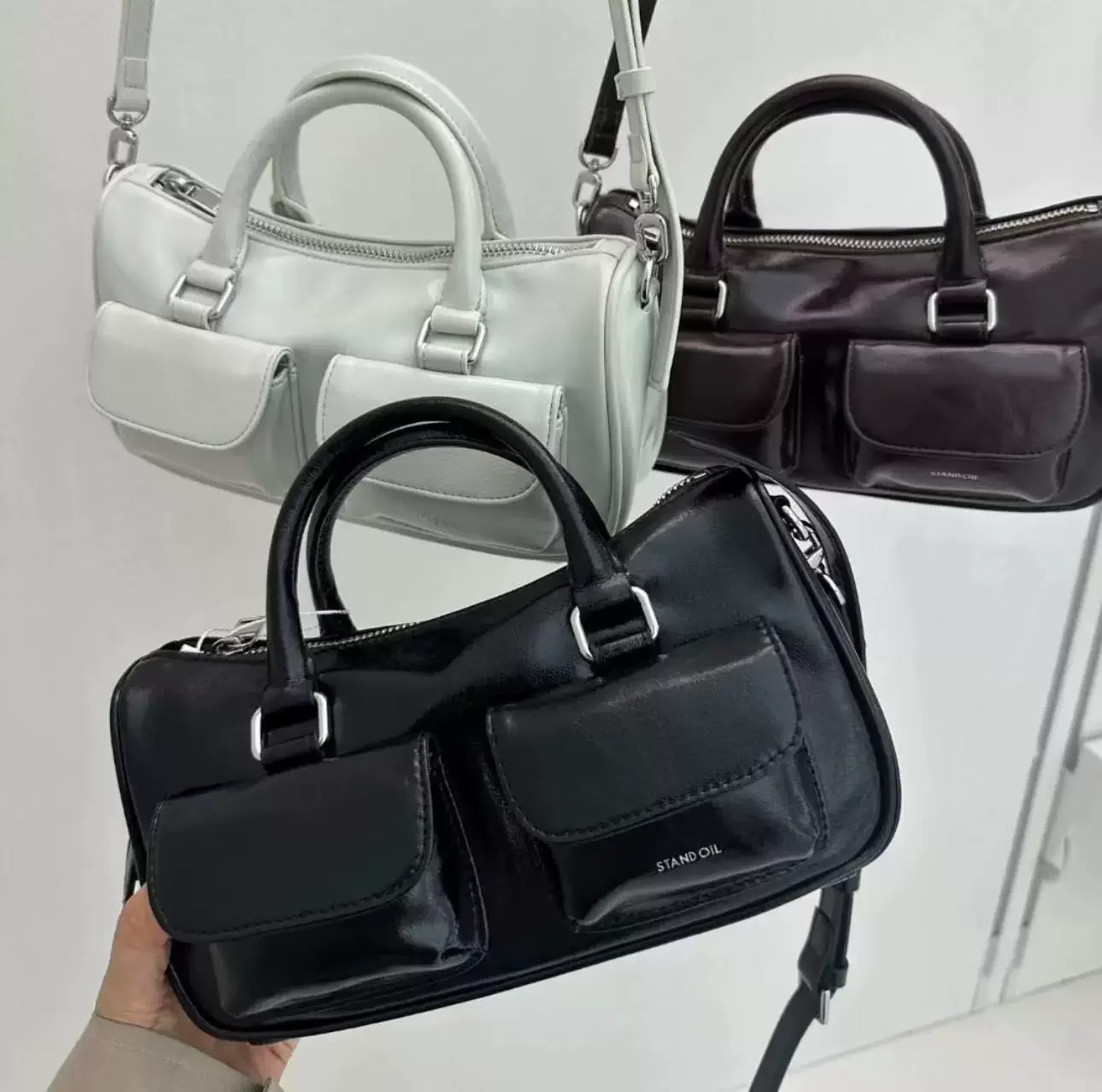 

Модная сумка для боулинга, женская сумка через плечо, многослойная сумка на одно плечо, повседневная простая мягкая искусственная кожа