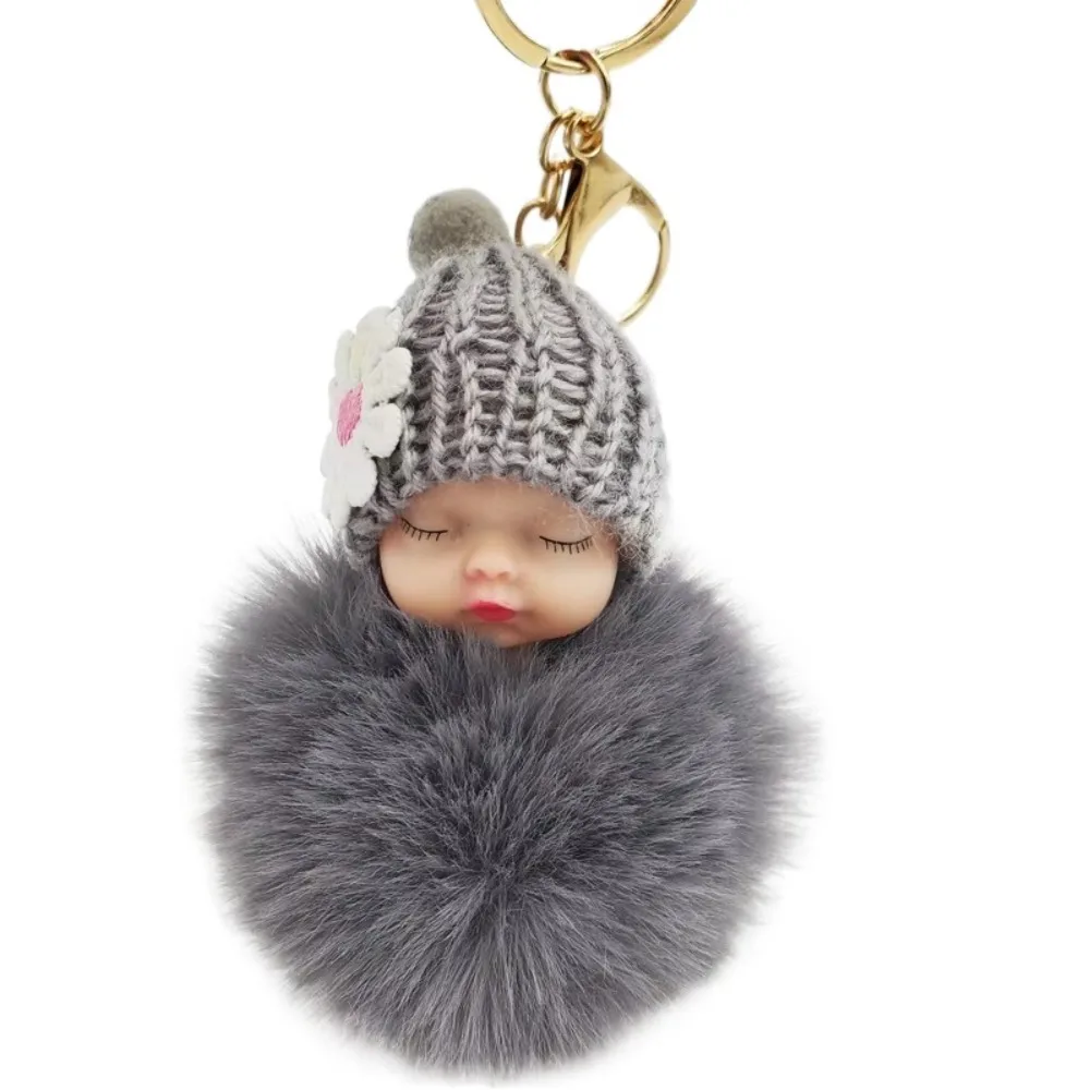 Cute Pompom Sleeping Keychain Fluffy Fur Ball Keyholder Gift Bag Charms Ornmant Couple