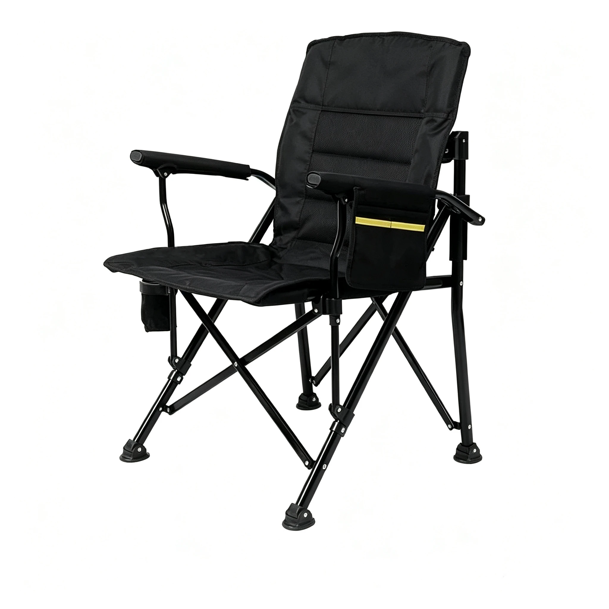 Padded High Back Folding Fishing Chair Armrest Cup Holder Storage Pouch Portable Modern Outdoor Camping Beach Picnic Garden Park