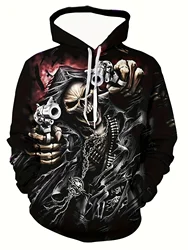 Men's Hoodies 3D Printed Skull and Rose Sweatshirts Autumn Drawstring Sportwear Long Sleeved Tops Street Graphic Men's Clothing