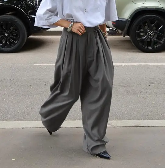 

Autumn Solid Color High Waisted Zipper Loose Wide Leg Suit Pants for Women, Fashionable and Personalized Commuting Suit Pants