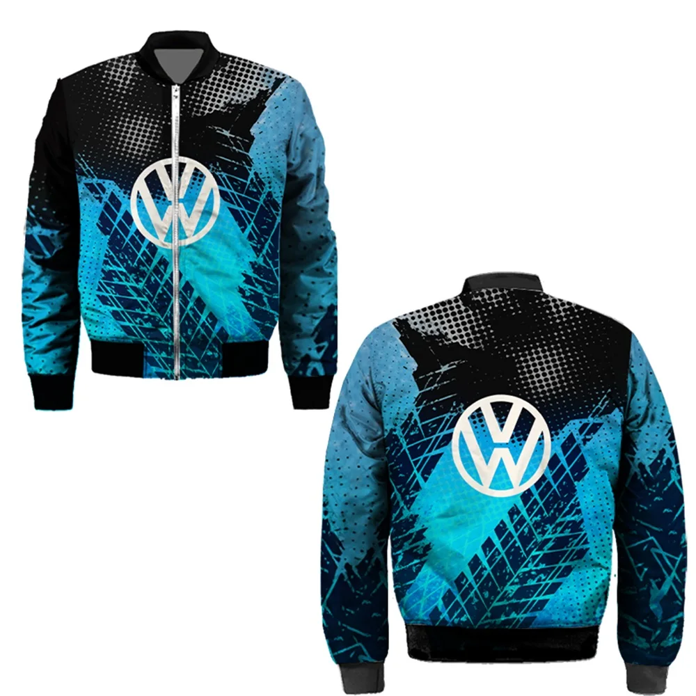 AliExpress Autumn/winter 3D Volkswagen logo printed jacket, 2025 men's outdoor bicycle sports jacket, warm and windproof motorcycle jacket