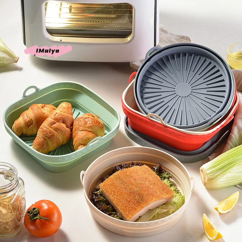 

Square Foldable Air Fryer Silicone Basket Pot - Reusable Oil-Free Baking Tray Mold Liner for Airfryer Oven Kitchen Accessories